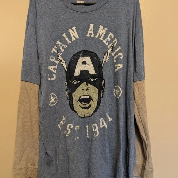 Captain America Long Sleeved Tee, Size 2XL - Picture 1 of 3